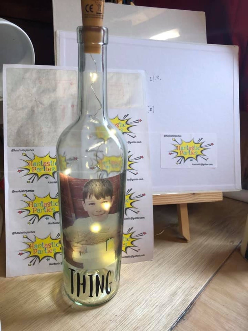 Happy Birthday Anniversary Gift Personalised Photograph /& Fairy Lights Bottle