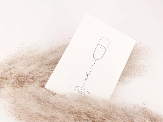 Postkarte *cheers* // Wein,  Sekt, Zeichnung, Grusskarte, Weinglas, Sektglas, Freunde, Geschenk