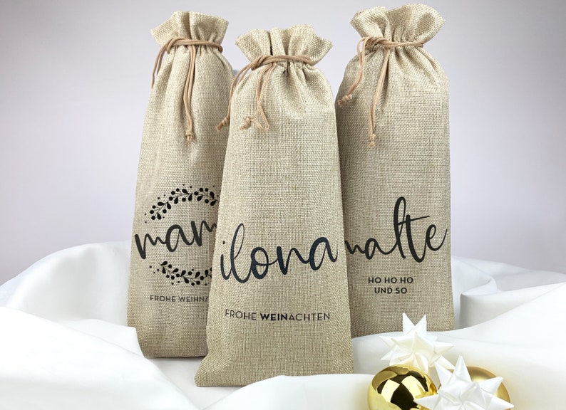 Personalized Christmas bags // Christmas gifts for women and men, wine gifts, sustainable gift packaging image 1