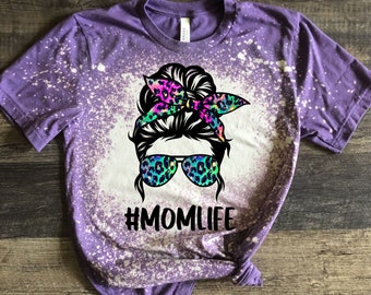 Leopard Mom Bun- MomLife Kid Life- Messy Bun-Mom Skull- Mom Tired- Coffee-Bleach Mom Shirts- Bleach Tee-Mom Skull