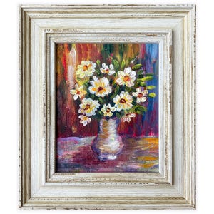 Flower Still Life Original Oil Painting, Floral Artwork in Impressionist Style, Vintage French Country Wall Art, Original Framed Decor