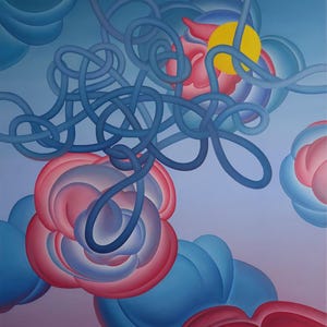 Bright Abstrasct Oil Painting on Canvas, Colored Clouds Painting, Surrealism Wall Art, Hummingbird,  Sun and Clouds by Adamina Schneider