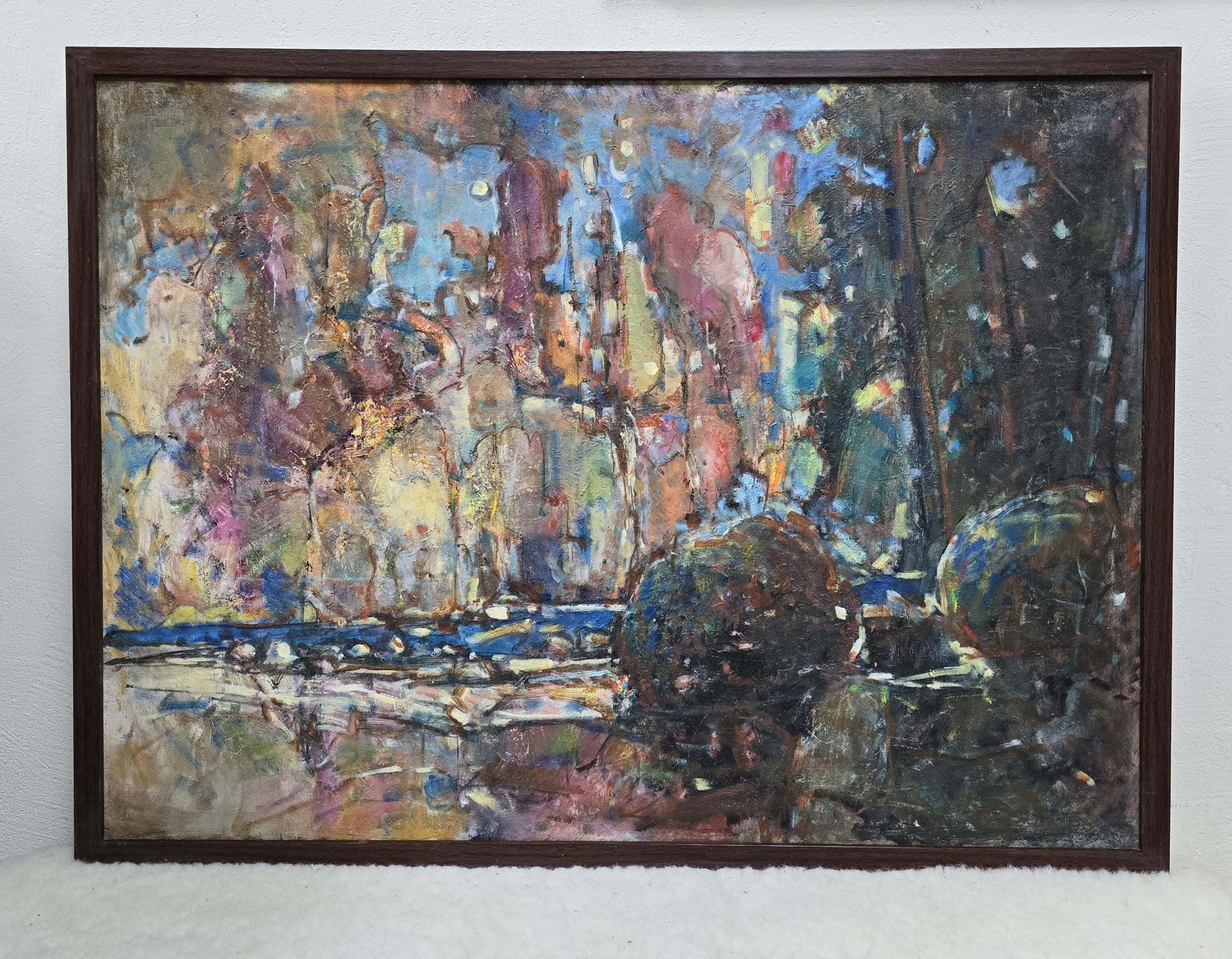 Moody Abstract Oil Painting On Canvas,  One Of A Kind, Textured Wall Art, Emotional Art, Abstract River Landscape, Colored Artwork, Art Gift