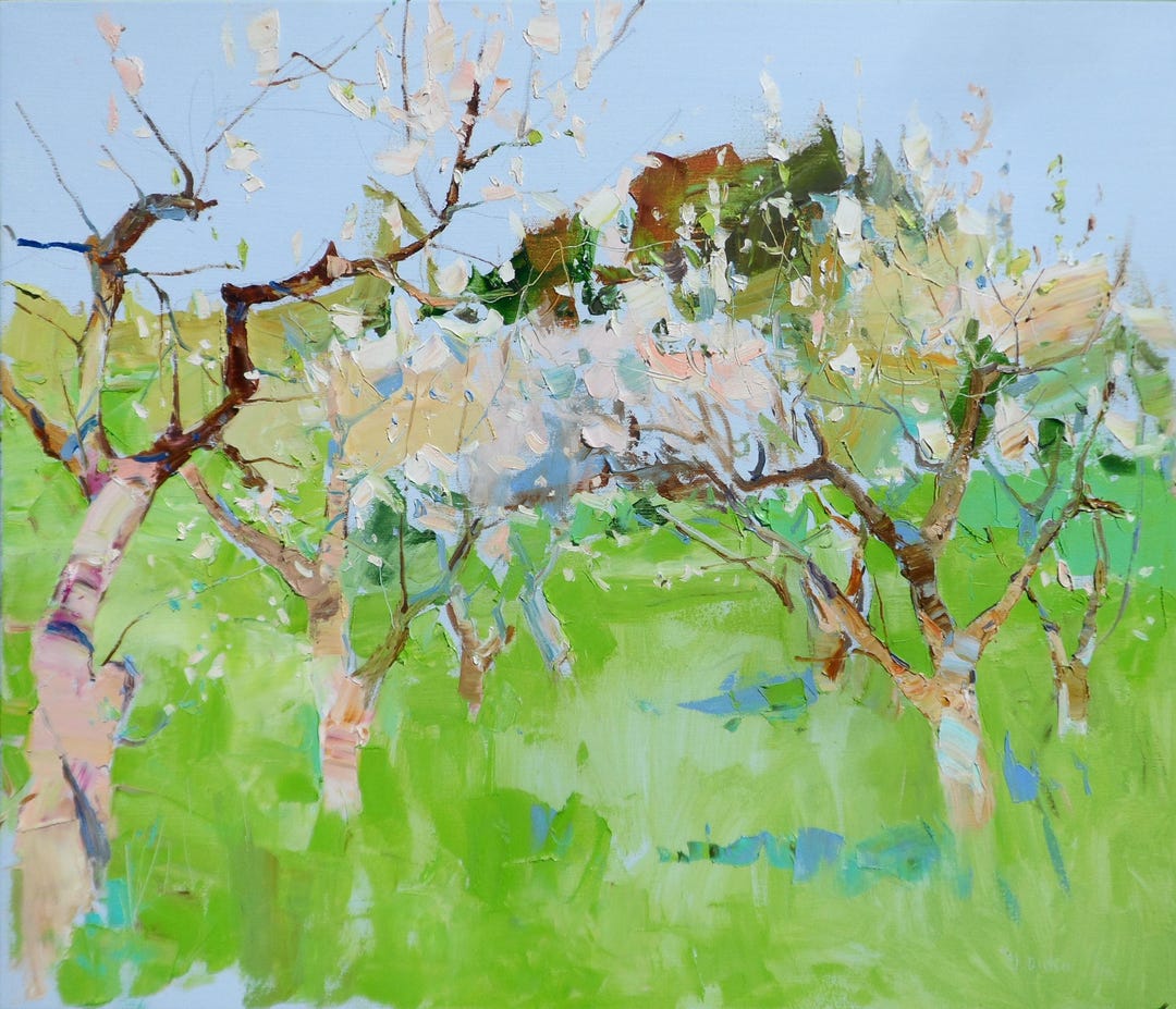 Original Apple Orchard Oil Painting, Canvas 24x28, Spring Blossom ...