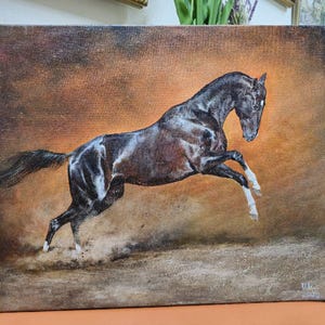 Brown Horse Wall Art, Galloping Horse Painting, Animal Artwork on Canvas, Cabinet Decor, Western Home Decor, Horse Lover Gift, Original Art