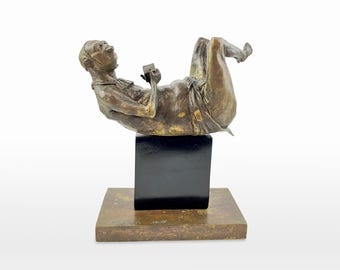 Quirky Bronze Sculpture - Black Square, Satirical Art by Shevchuk, Whimsical Figurine Desctop Decor