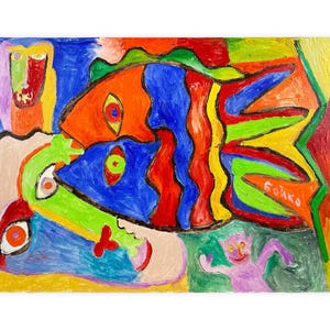 Surreal Abstract Painting, Original Painting Oil and Acrylic on Canvas, Whimsical Modern Wall Art, One-of-a-Kind Artwork by Petr Boyko