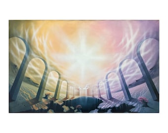 Ephemeral Gateways: Surrealist Oil Painting by Igor Taverovsky, 2005 (29x47 inches) - Metaphysical Art, Abstract Landscape