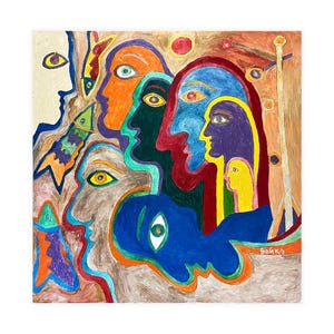 Faces Original Abstract Oil Painting by Peter Boyko, Emotional Wall Art, Surreal Painting, Faceless Portrait, Expressionist Artwork, Unique