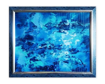 Navy blue wall art, Abstract oil painting with acrylic, The Red sea unique wall art decor for living room 25.6&quot;x31.9&quot;