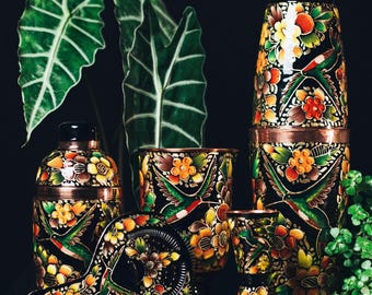 Mexican Hand Painted Bar Set – Colibrí Negro Design – Full Cocktail Kit or Individual Tools