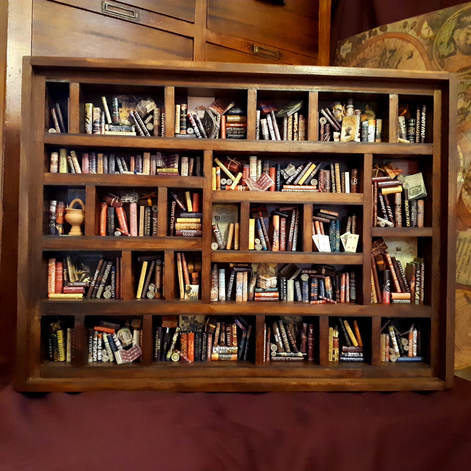 Miniature bookcase handmade wall paper wood. Size 44 cm x Etsy