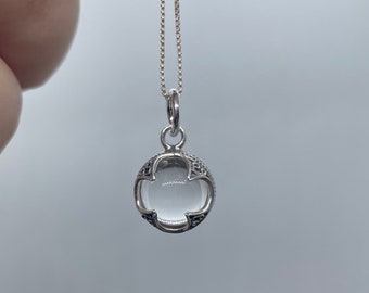 Sterling Silver Crystal Ball Necklace- Crystal Ball Pendant- Heart Pendant- Gemstone Pendant- Gotlandic Style