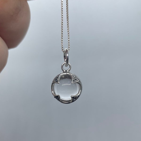 Sterling Silver Crystal Ball Necklace- Crystal Ball Pendant- Heart Pendant- Gemstone Pendant- Gotlandic Style