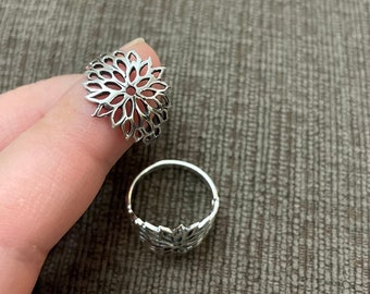 Sterling Silver Ring-Filigree Flower Ring-Big Statement Ring-Silver Flower Ring