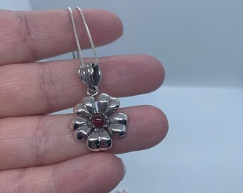 Sterling Silver Garnet Pendant-Flower Pendant-Birthstone Pendant