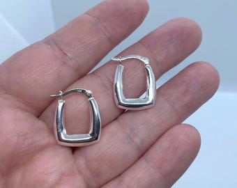 Sterling Silver Rectangular Hoop Earrings- Sterling Silver Hoop Earrings
