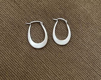 Sterling Silver Oval Hoop Earrings – Handmade Minimalist Hoops