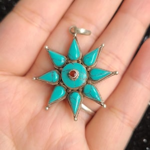 Oxidized silver fairy star turquoise pendant-turquoise pendant -boho-star pendant