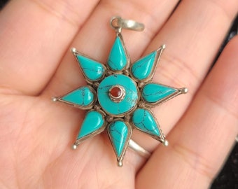 Oxidized silver fairy star turquoise pendant-turquoise pendant -boho-star pendant