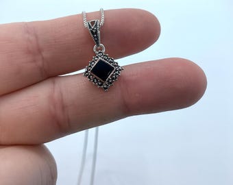 Anhänger Silber Schwarzer Onyx – Markasiten Quadrat