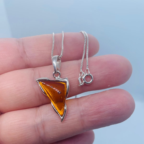 Sterling Silver Baltic Amber Pendant-Honey Amber Jewelry- Natural Amber Necklace