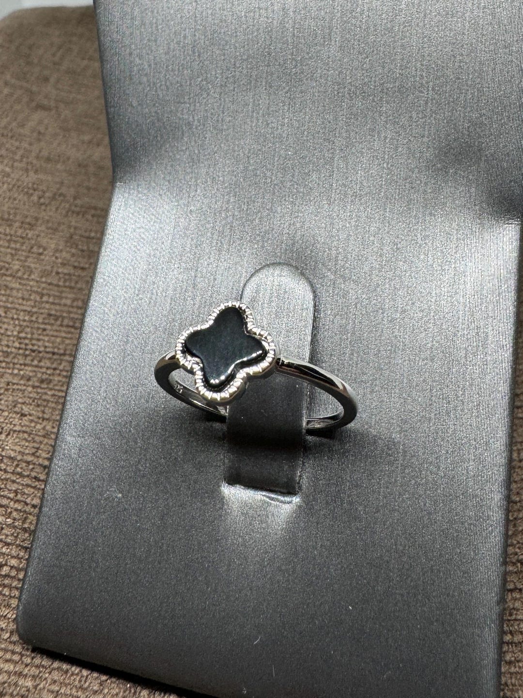 Sterling Silver 4 Leaf Clover Ring- Black Agate Ring- Women Clover Ring ...