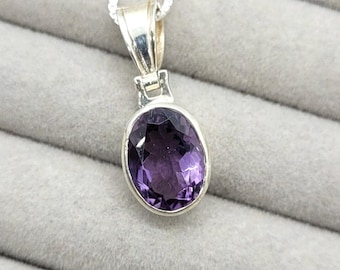 Sterling Silver Oval Amethyst Pendant- Amethyst Necklace- February Birthstone