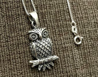 Sterling Silver Owl Pendant-Owl Necklace-Animal Necklace-Unisex Pendant