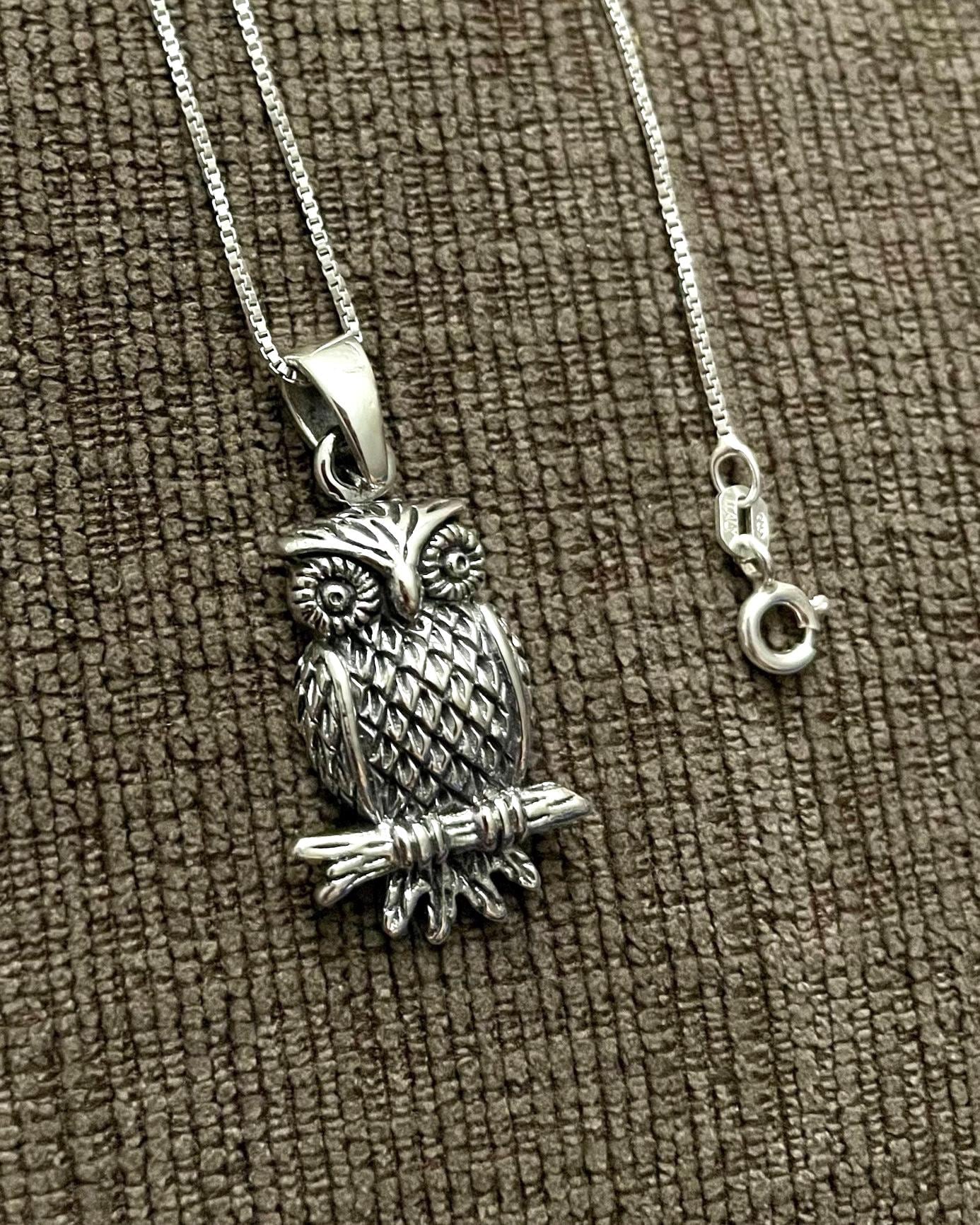 Sterling Silver Owl Pendant-Owl Necklace-Animal Necklace-Unisex Pendant