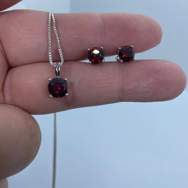 925 Sterling silver red garnet set- garnet ear stud-garnet earrings-garnet pendant beautiful set-minimalist-