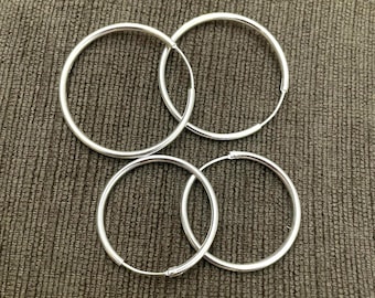 925 Sterling silver endless hoop earrings-light weight-classic-round hoop