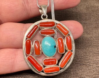Chunky Big Vintage Native American Navajo Red Coral Sterling Silver Necklace Old Chunky Big Vintage Native American Navajo Red Coral Sterling Silver Necklace Old