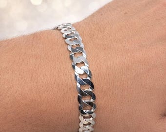 Sterling Silver Flat Curb Chain Bracelet - Silver Bracelet