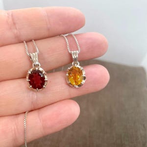 Sterling Silver Natural Garnet Pendant-Sterling Silver Natural Citrine Pendant- Garnet Necklace- Citrine Necklace
