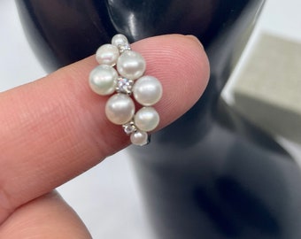 Sterling Silver Pearl Ring-Fresh Water Pearl Ring-Cubic Zircon Ring-Sterling Silver Ring