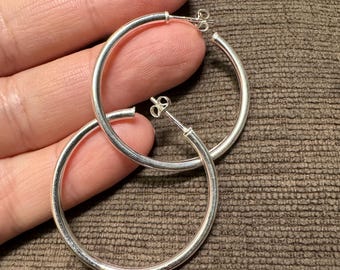 Sterling Silver Hoop Earrings - Handmade Minimalist Jewelry (35mm)