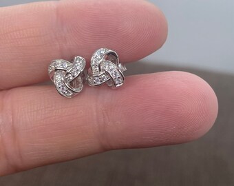 Sterling silver love knot stud earrings- Dainty stud earrings-cubic zircon stud earrings