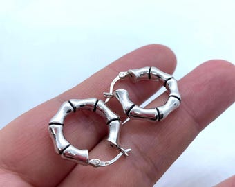 Sterling Silver Bamboo Hoop Earrings-Daily wear-Light weight-Beautiful-Vintage Vibe