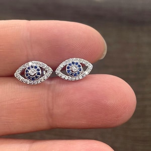Sterling Silver Evil Eye Stud - Evil Eye Earrings- Evil Eye Jewelry- Minimalist Stud Earrings