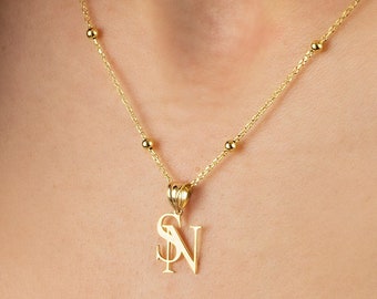 Double Initial Necklace | 14K Solid Gold Two Letter Necklace | Custom Double initial Necklace | Couple Necklace | Personalized Gift For Her