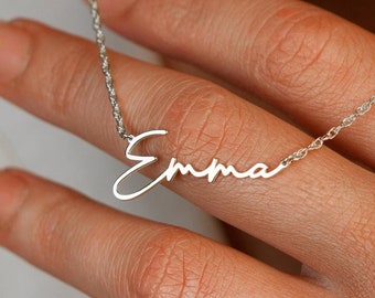 925 Sterling Silver Personalized Handwriting Style Name Necklace | Nameplate Necklace with Rope Chain