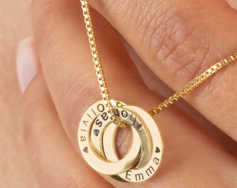 Personalised Family Name Necklace | Mothers Day Gift | Personalised Jewellery | Mom Necklace With Kids Name | Interlock Circle |Russian Ring