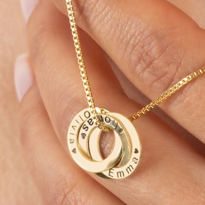 Personalised Family Name Necklace | Mothers Day Gift | Personalised Jewellery | Mom Necklace With Kids Name | Interlock Circle |Russian Ring