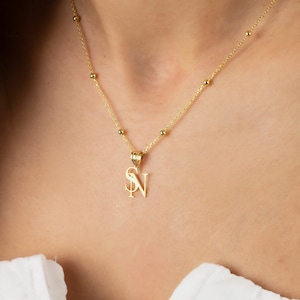 Gepersonaliseerde dubbele initiaalketting | 925 zilver-gouden ketting met twee letters | Aangepaste dubbele initiaalketting | Kerstcadeau voor stel