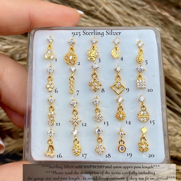 Sterling Silver Gold Dangling Nose Stud | Butterfly Nose Stud | Gold Nose Ring | Indian Nose Stud | Pin Nose Stud | Cute Gold Nose Stud