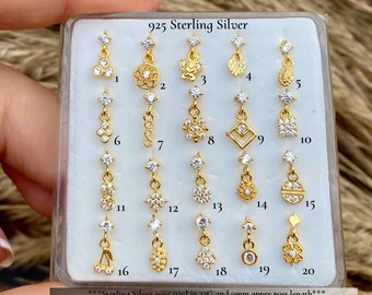 Sterling Silber Gold baumelnden Nasenstecker | Schmetterling Nasenstecker | Gold Nasenring | Indischer Nasenstecker | Pin Nasenstecker | Süßer goldener Nasenstecker