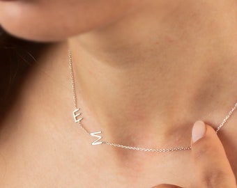 Personalized 14k Gold Initial Necklace | Dainty Sideways Necklace | Personalized Initial Necklaces | Sterling Silver Sideway Initial