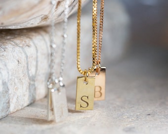 Sterling Silver Personalised Engraved Initial Bar Necklace | Minimalist Engraved Initial Necklace | Customized Letter Necklace |Tag necklace