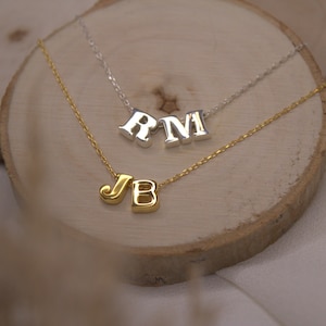 Collar con inicial doble de plata esterlina / Collar con inicial de oro / Collar con letras de plata maciza / Collar con monograma / Regalo con inicial personalizado